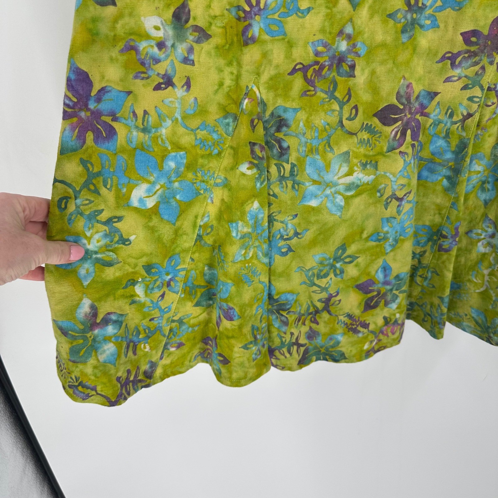 Wind River Y2K Linen Blend Floral Midi Skirt Womens Sz L Boho Cottagecore Batik