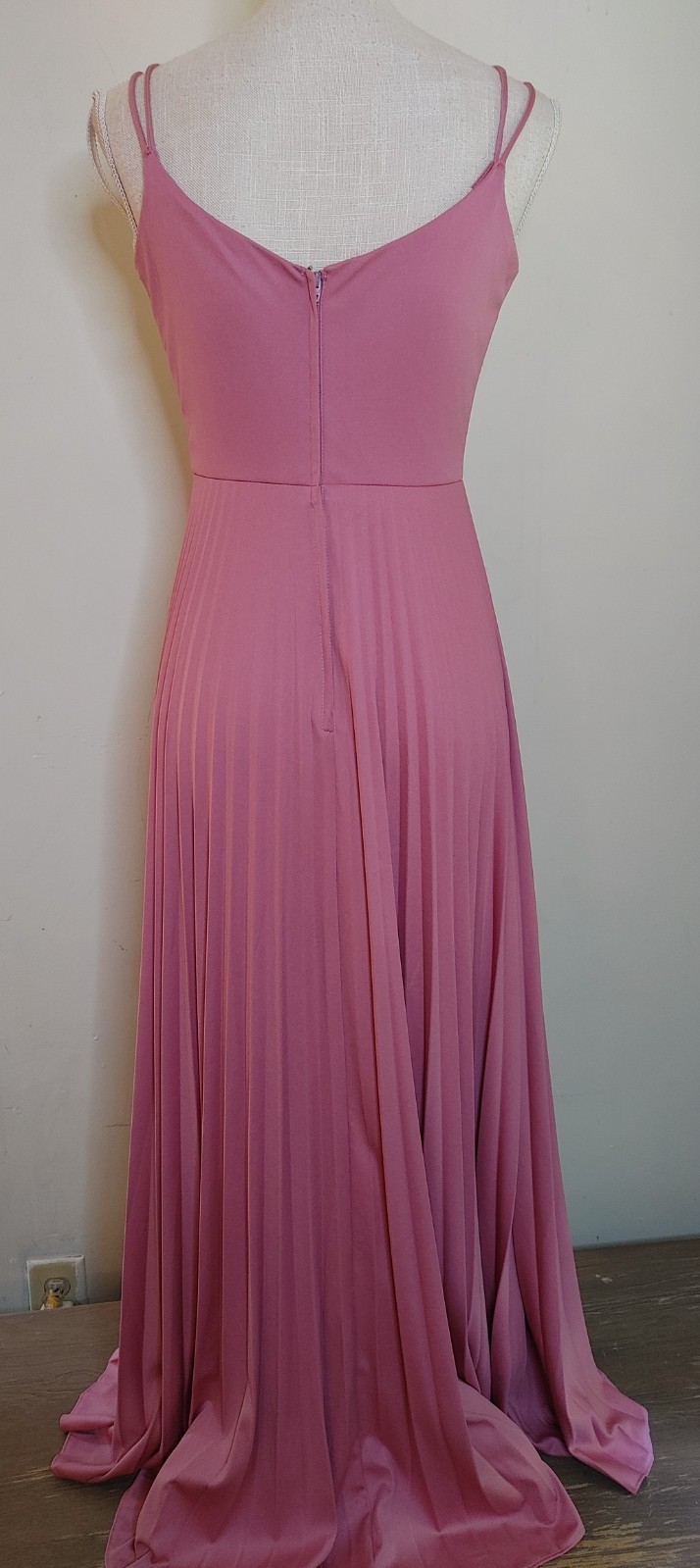 Vintage 70s Disco Dress Pink Rose Pleated Maxi Formal Bridesmaid Clark Zipper