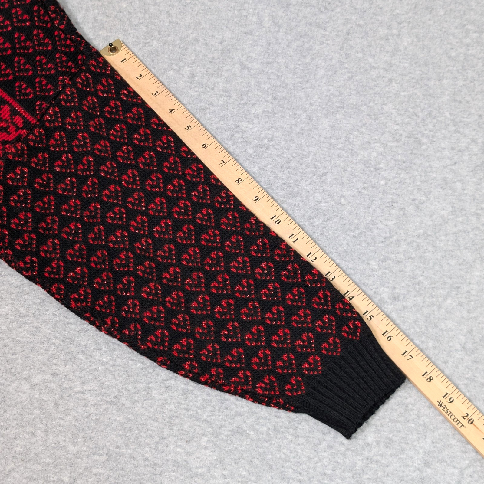 Vintage 80s 90s Adele Knitwear Sweater Roses & Hearts Black Red Shoulder Pads