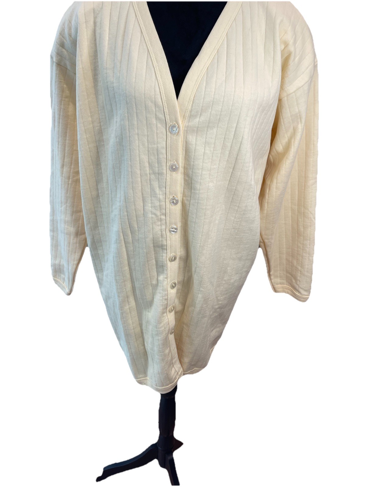 Nordstrom Vintage 1990s All Cotton Ladies Quilted Soft Yellow V-Neck Sweater Med