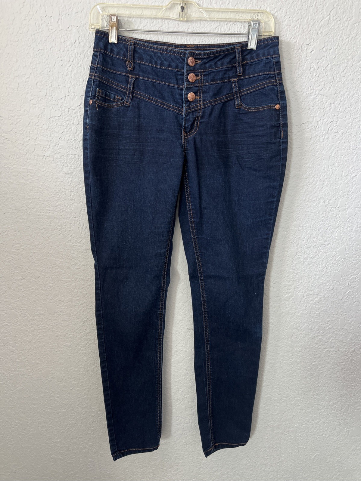 Bongo Jeggings Women Junior Size 3 Blue Dark Wash Lightweight Zip 3 Button Nicee