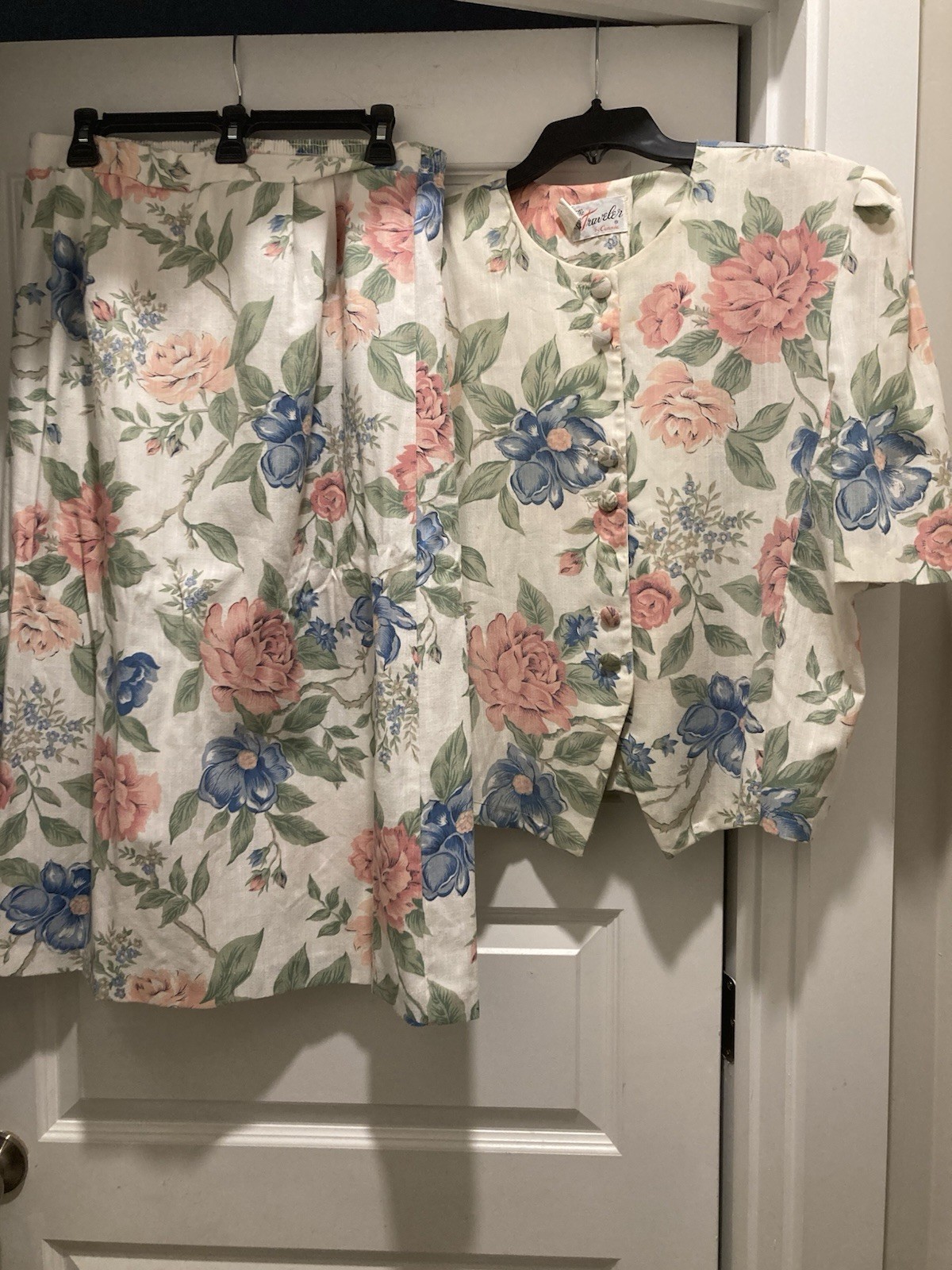 Vintage Floral Skirt Suit Short & Puff Sleeve Skirt The Traveler By Connie Sz 18
