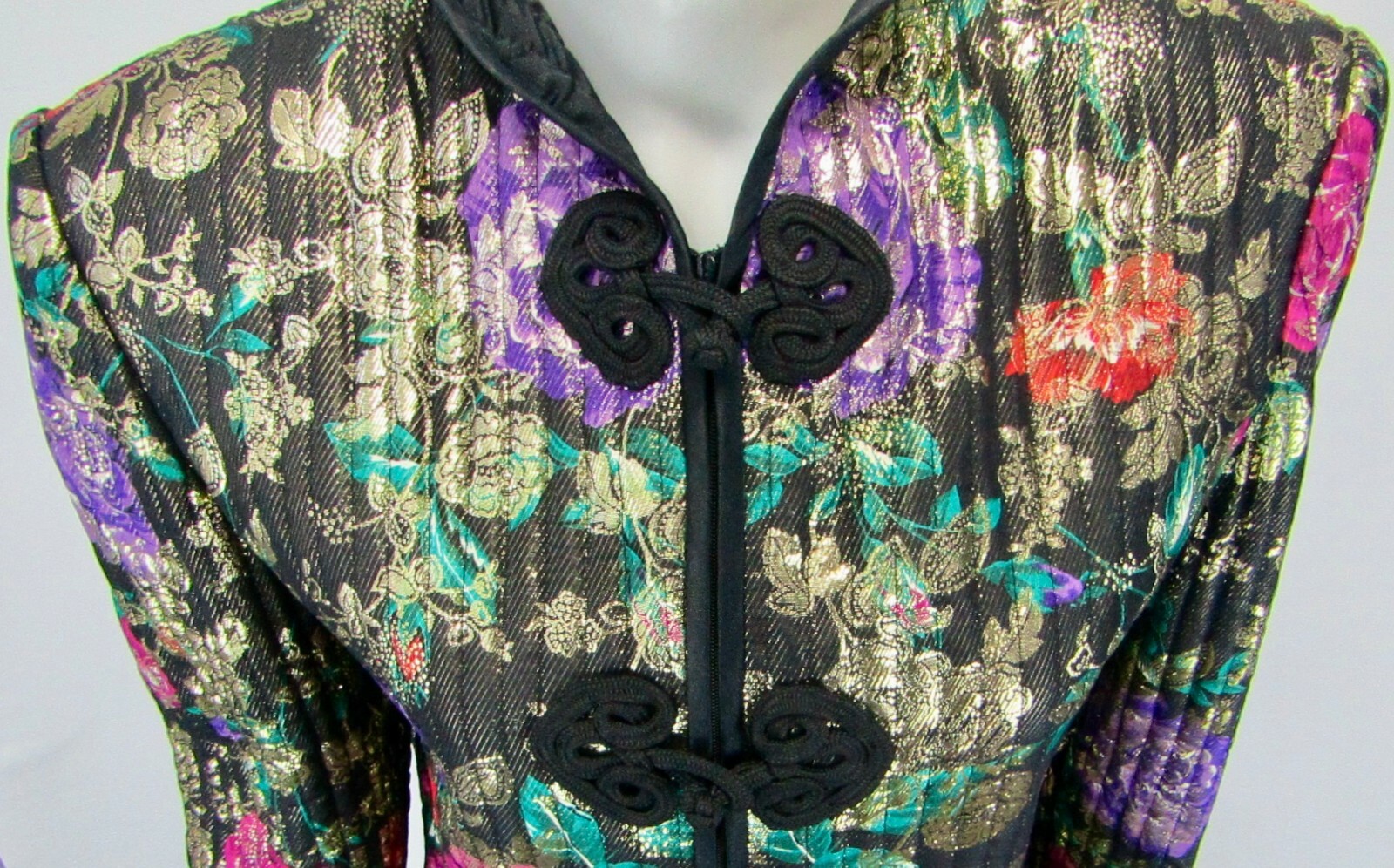 VALENTINO NIGHT Black Floral Multi-color Silk Jacket 8 1980’s VINTAGE