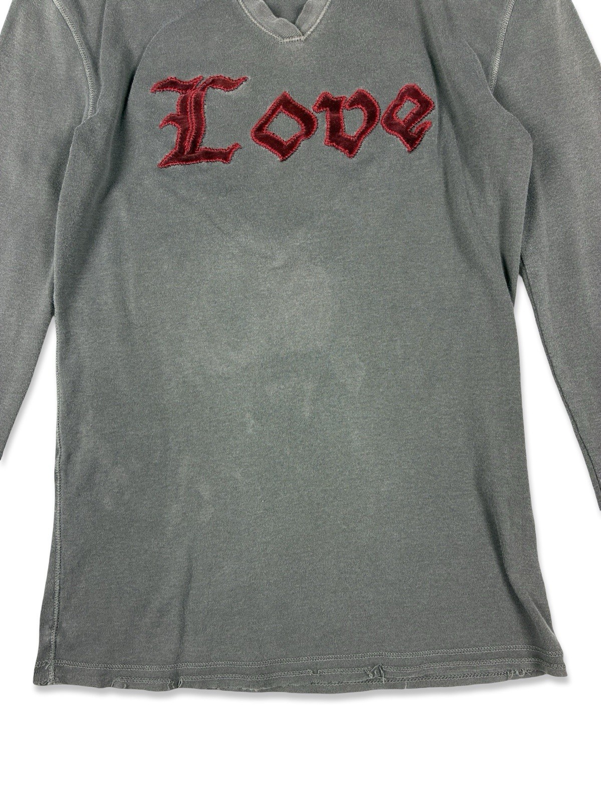 Lucky Brand Women’s VTG Y2K Love Long Sleeve Shirt Stained Thrashed Burnout S