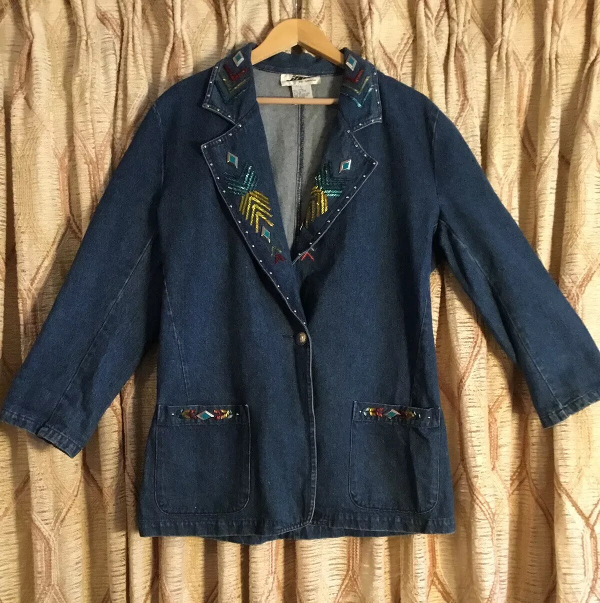 80s Jenjen By Darian Jewel Denim Womens Vintage Blazer Large Western Theme
