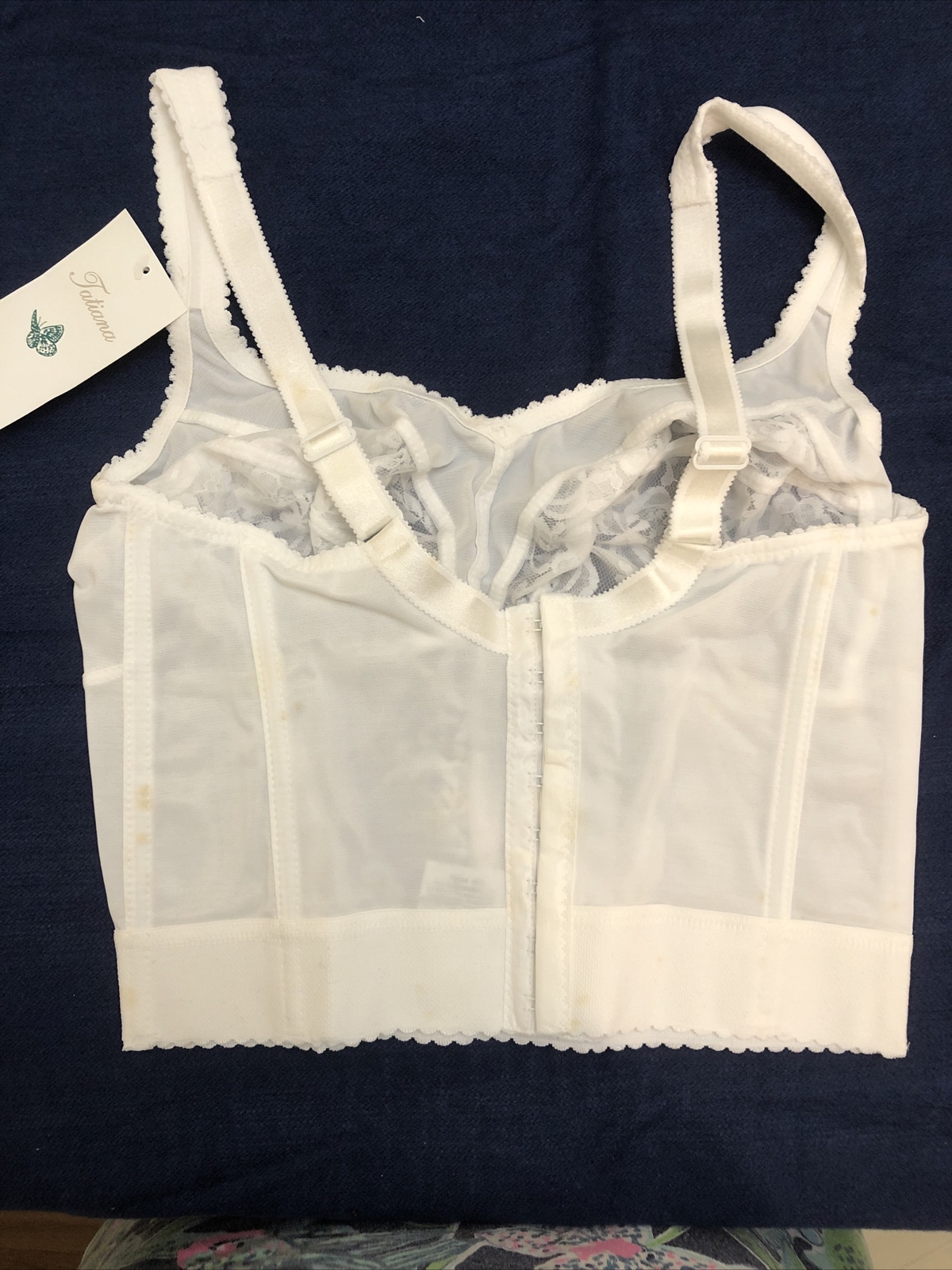 LONG LINE BRA VINTAGE LINGERIE 34 F STRETCH BRA White Lace New With Tags
