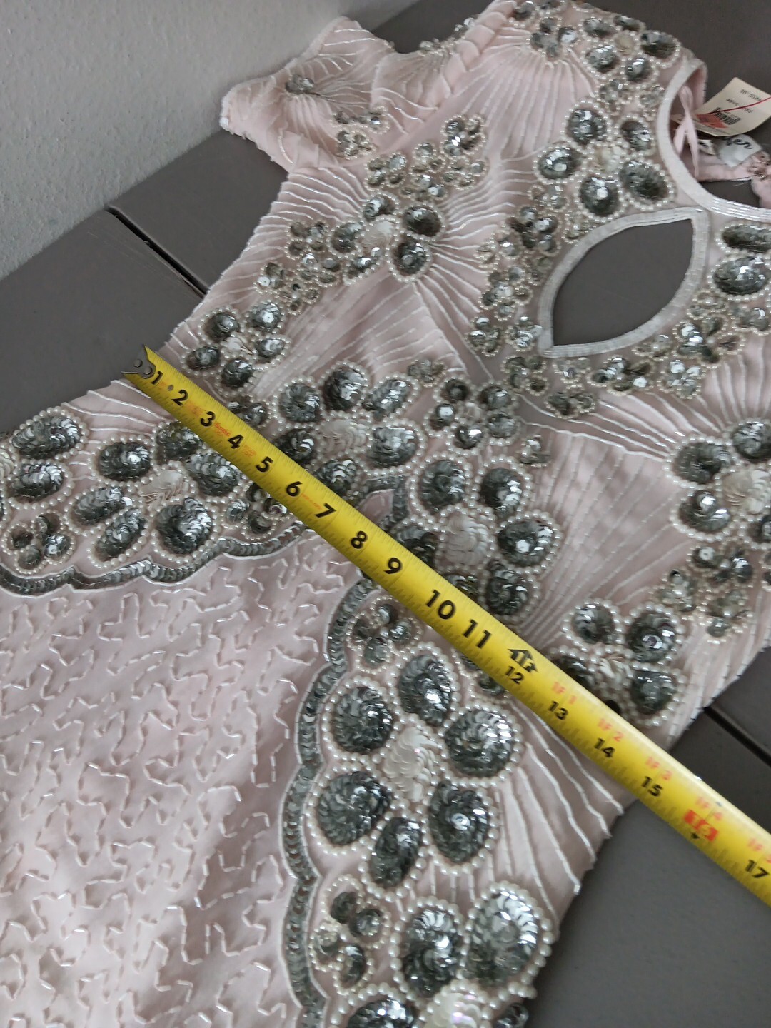 Jennifer Evening Gown Medium Light Pink Midi Silk Bead Sequin Keyhole NEW Bridal