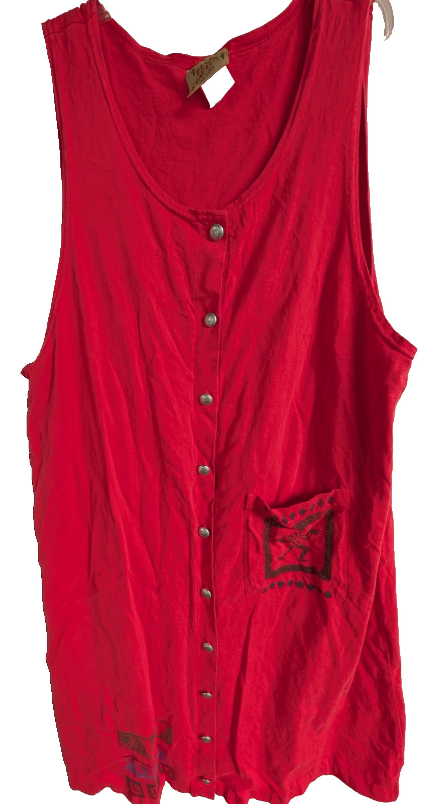 VTG Blue Cactus red jumper Size L Southwest Boho style 10 silver buttons front