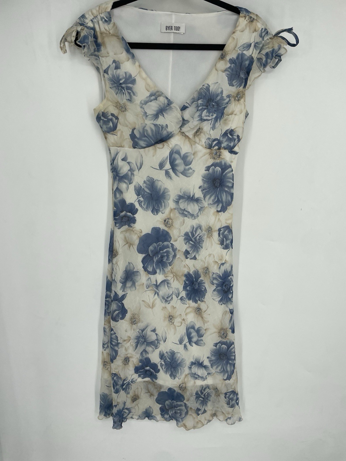 Vintage 90s Byers Size 11 Floral Babydoll Mini Dress Cottage Fairy V Neck Blue