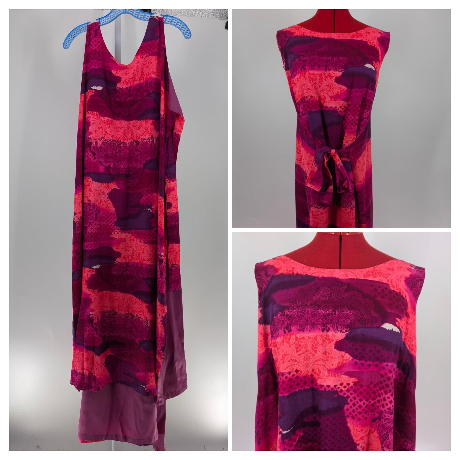 Vintage 60s Hawaiian Beach Wrap Dress Hand Screen Print Art Aloha Hippie Boho OS