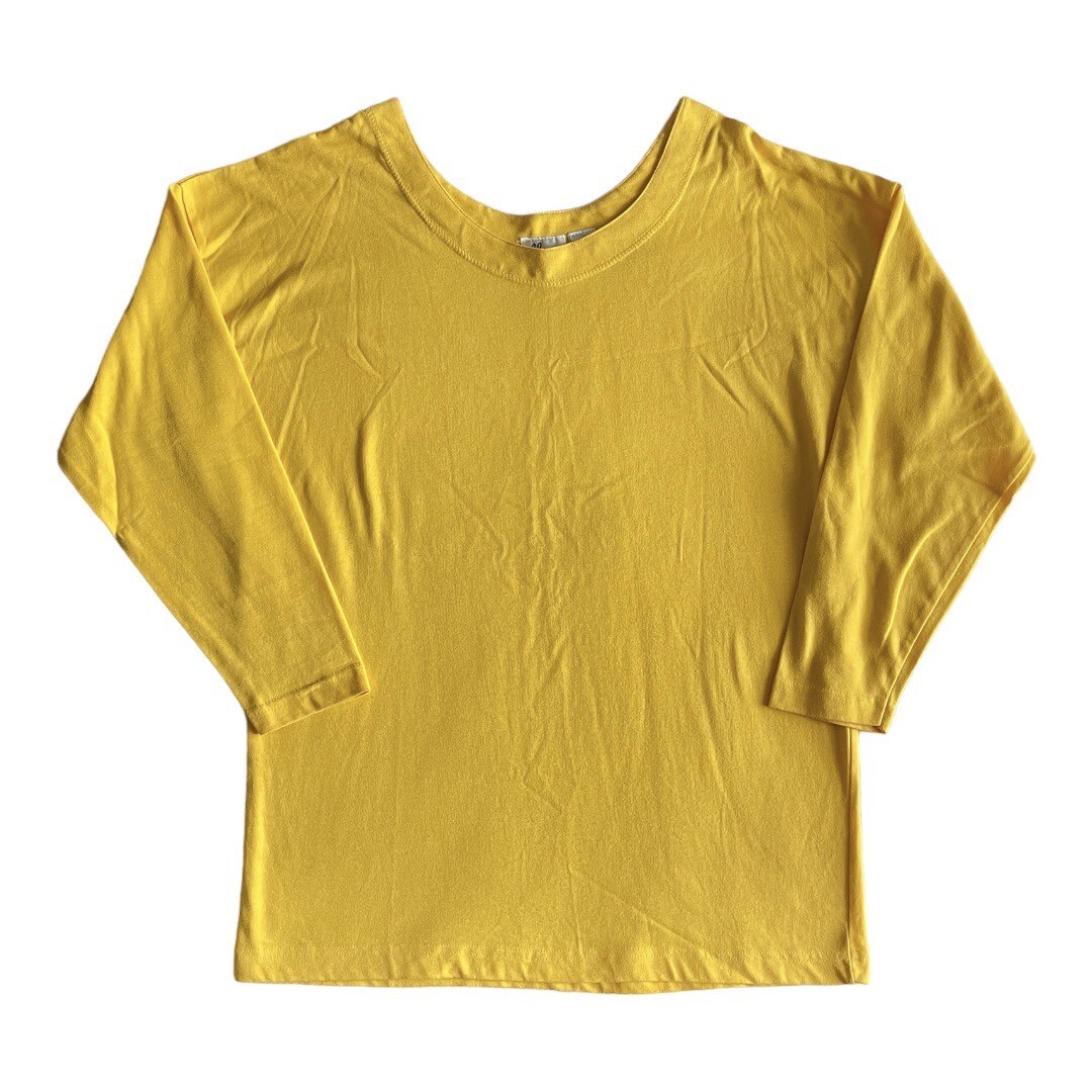 VTG Cherrys Yellow T-Shirt Round Neck Oversized Cotton 3/4 Sleeve Womens S Top