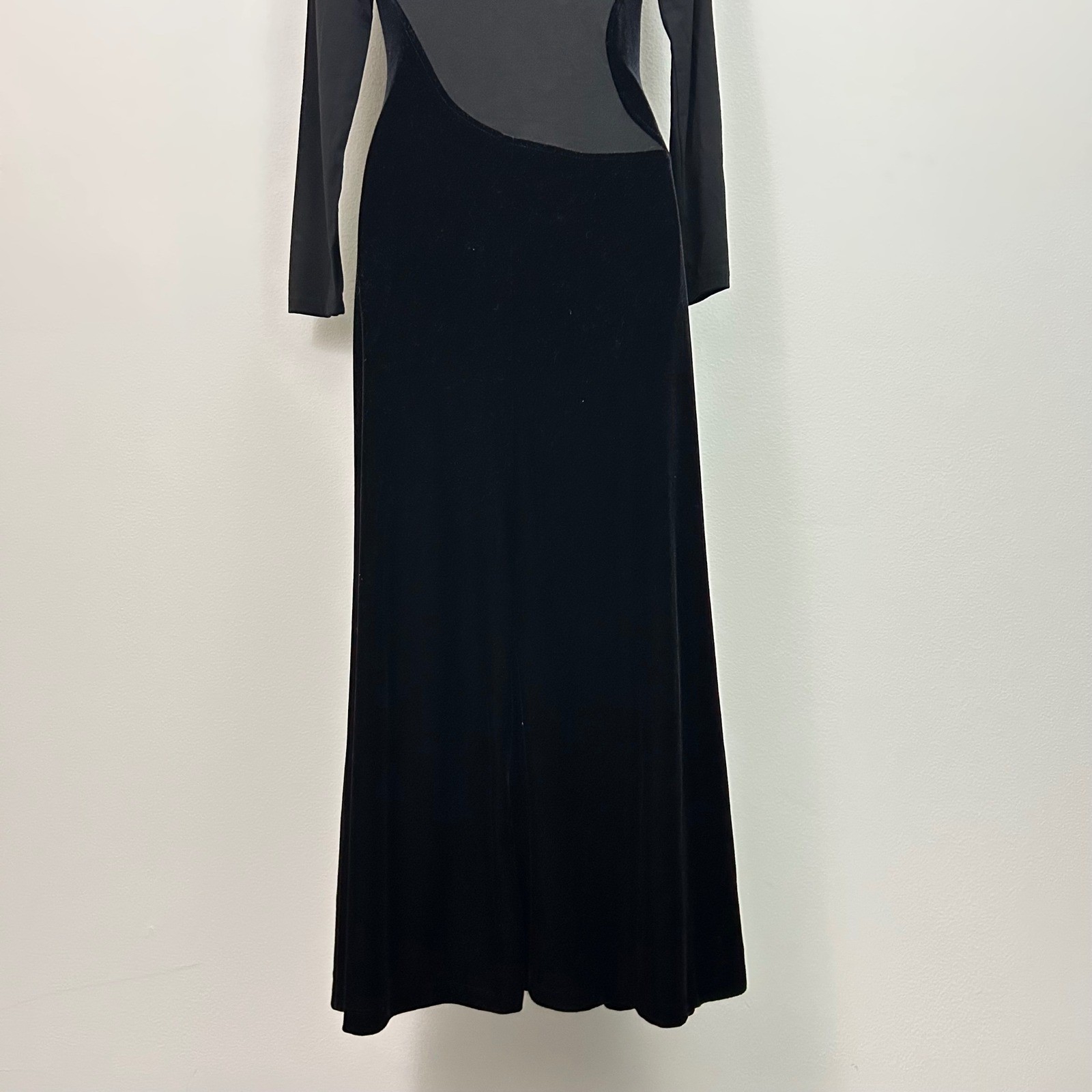 Vintage Velvet Mesh Asymmetrical Maxi Black Dress Cocktail Peep Inc Size Small