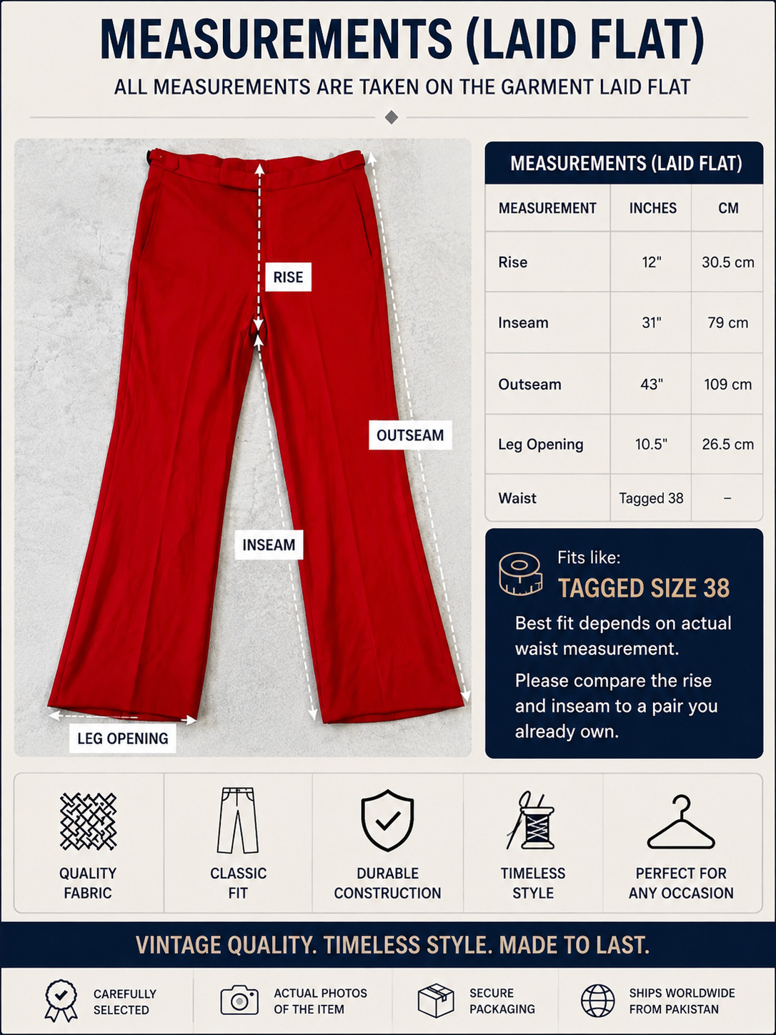 Vintage Alexander Shields 38 Red Polyester Flared Trousers 70s Bell Bottom Pants