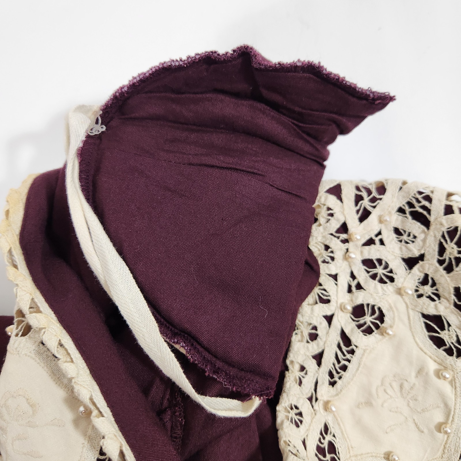 Vintage Plaza South Plus 20W Burgundy Prairie Midi Dress Lace Collar Cottagecore