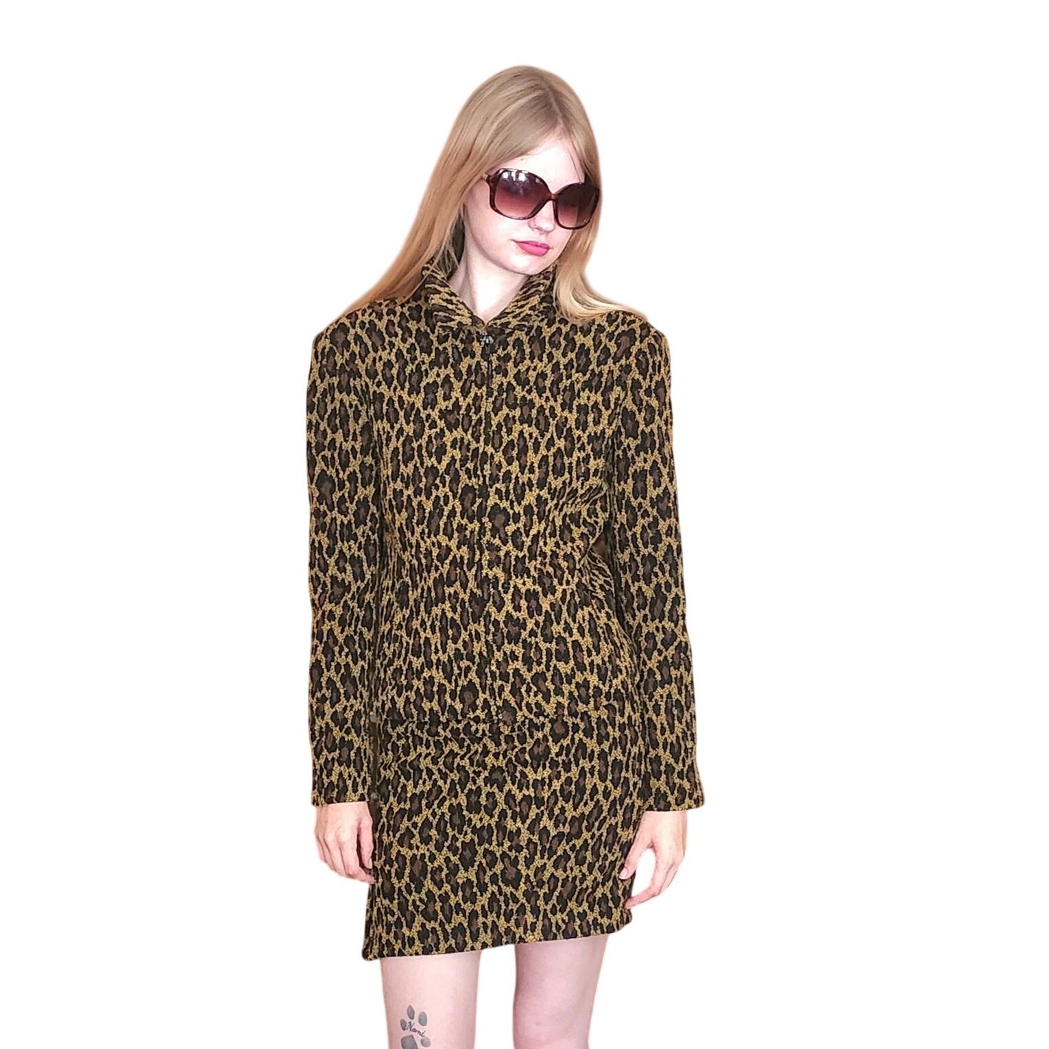VTG 90s Monica Bianco Milano Animal Print Skirt Suit Structured Jacket Set Italy