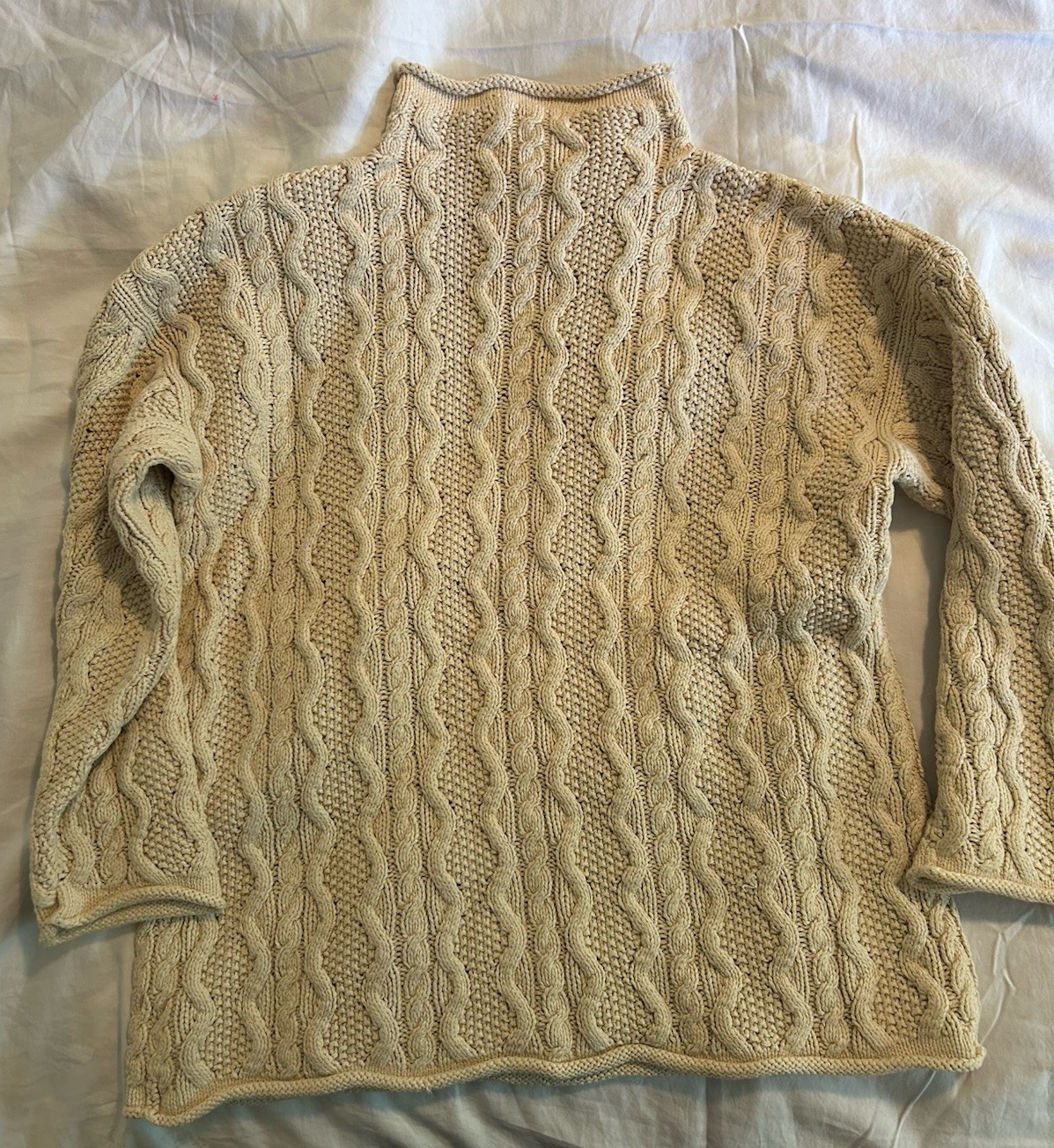 90’s Eddie Bauer Cream Cotton Cable Knit Fisherman Sweater Small