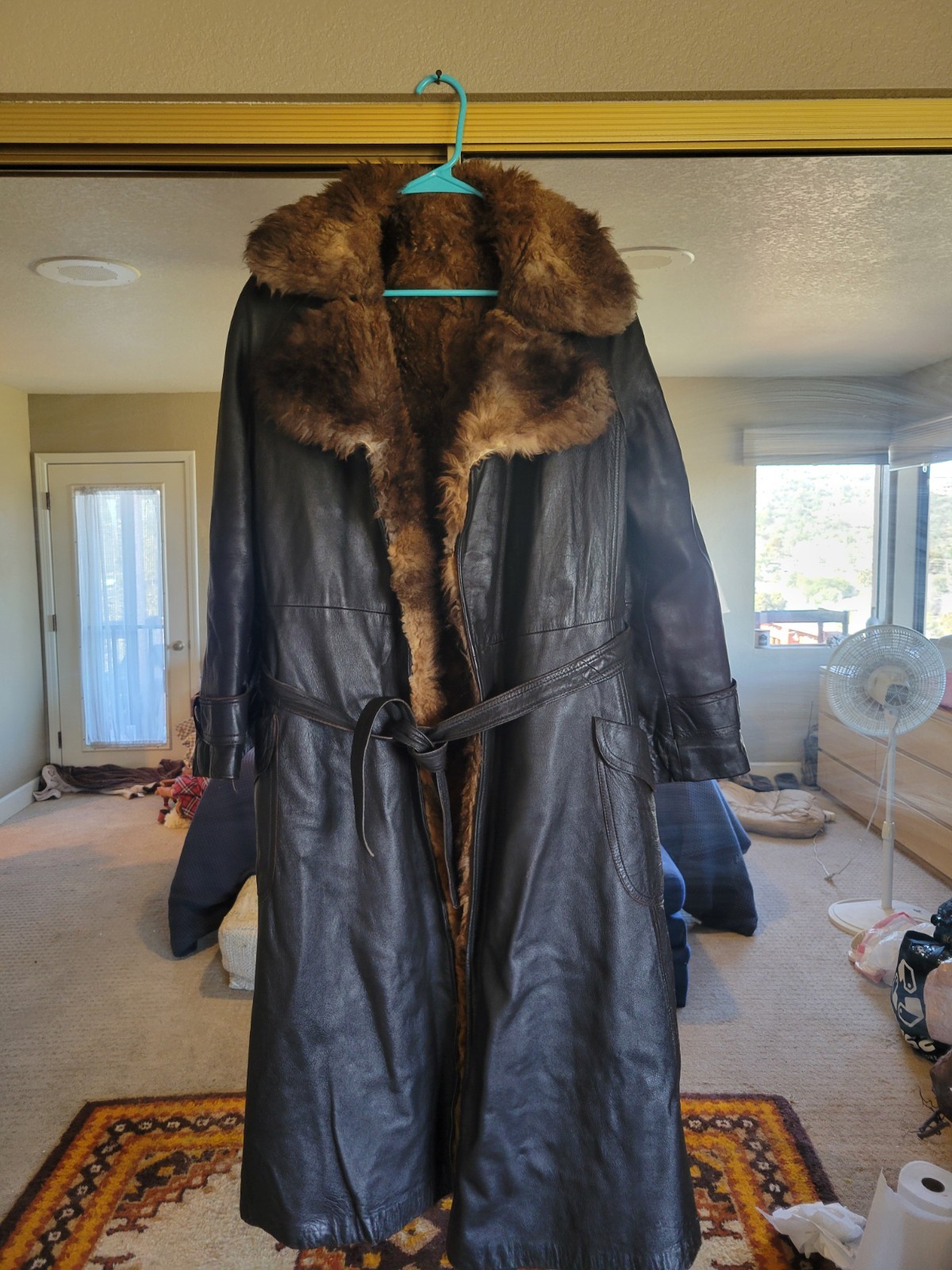 VINTAGE 1970’S LEATHER AND FUR COAT, BOHEMIAN, GLAM ROCK STYLE
