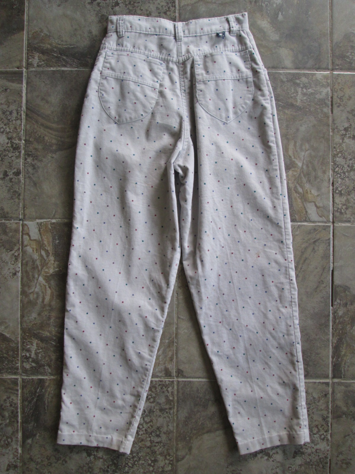 Vintage Palmetto’s Mom Pants 12 24×25 Gray Corduroy High Waist Polka Dot Tapered