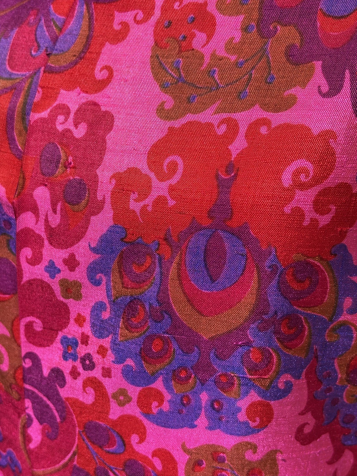 Vintage Thai Silk Bright Pink Psychedelic Cowl Neck Maxi Dress