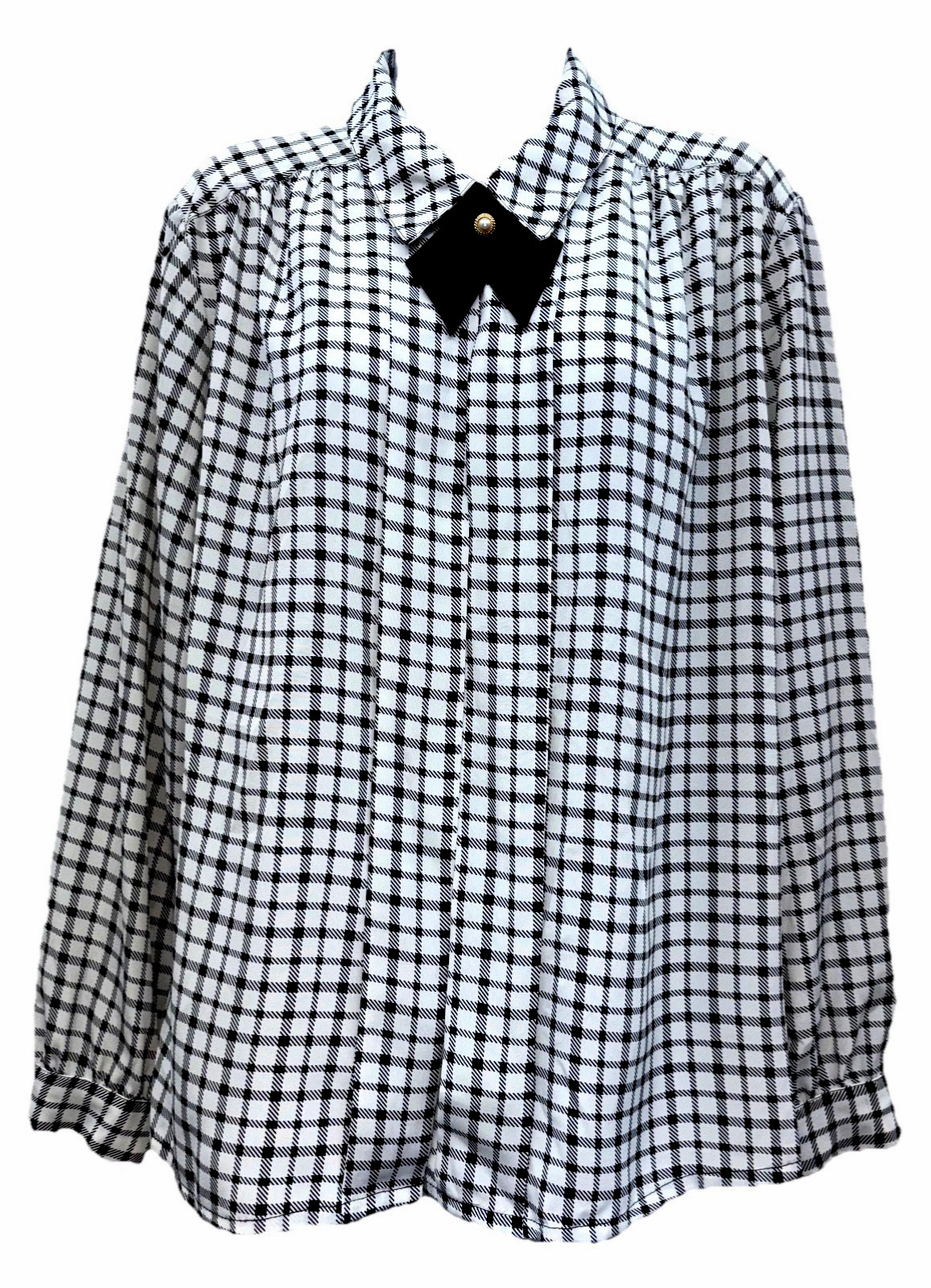 VTG Impressions Of California Size L Button Up Long Sleeve Top Black/White Plaid