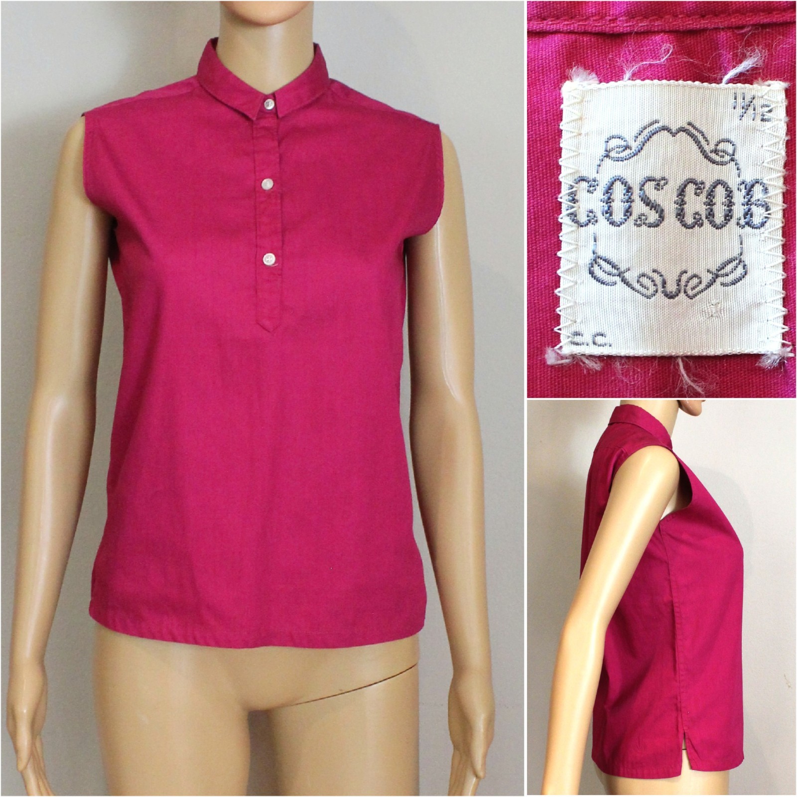 Vintage 1960s/50s Cos-Coe Half Button Pink Cotton Shirt/Top 1950s/60s