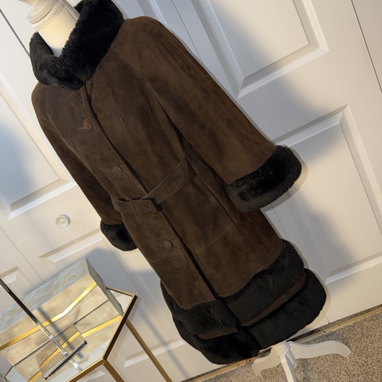 Vintage Union Maid 60S Suede Shearling Penny Lane Brown Coquette Button Coat