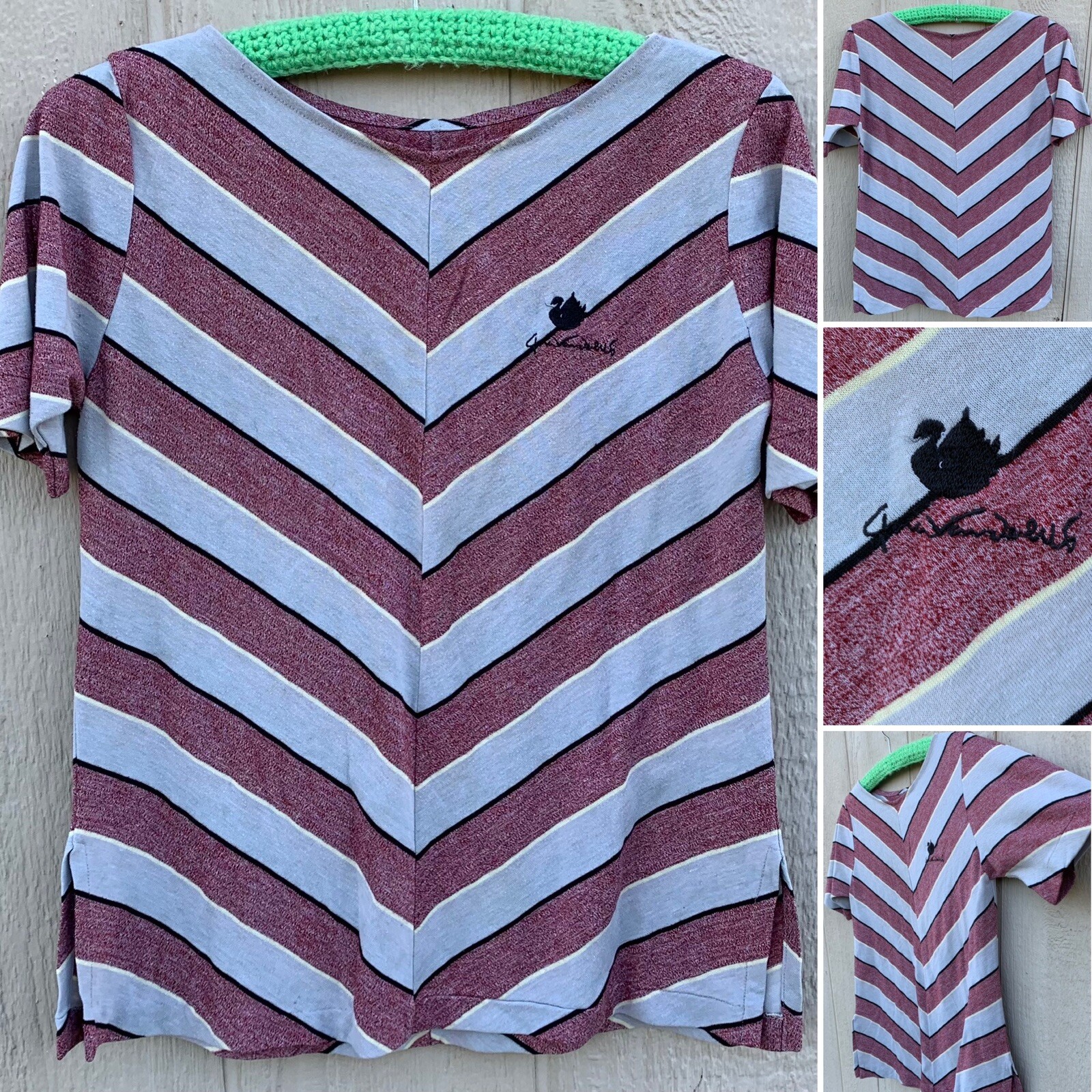 vintage Gloria Vanderbilt embroidered logo t-shirt stripes top 70s 80s M ?