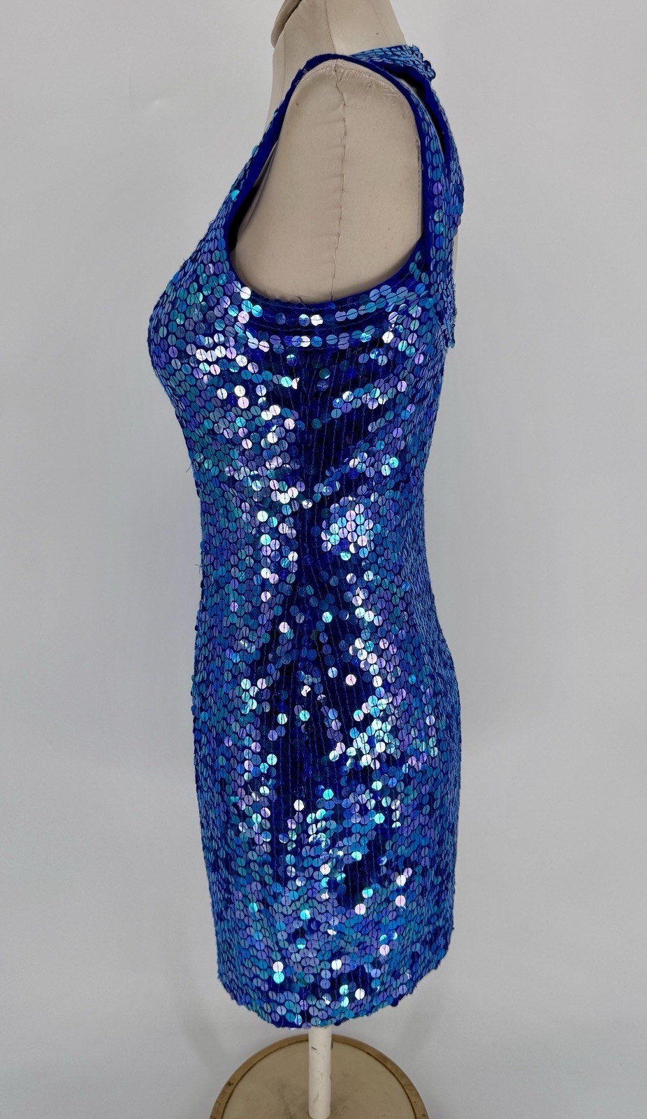 VTG 90s Niteline Della Roufogali Sequin Dress Blue Purple Iridescent Prom Glam 4
