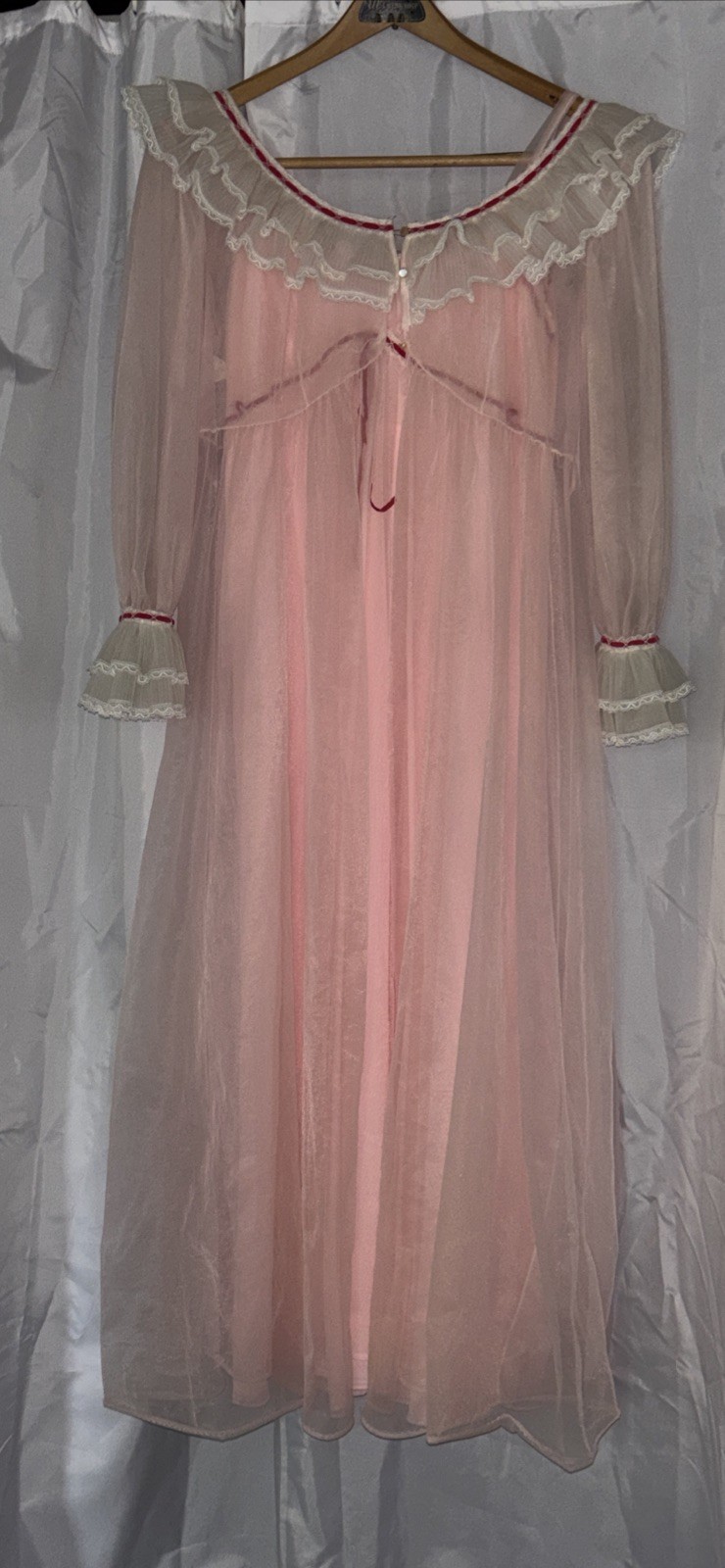 2pc Vtg LISETTE Nightgown PEIGNOIR Robe BABYDOLL Sheer Gown Al Sterling Pink 60