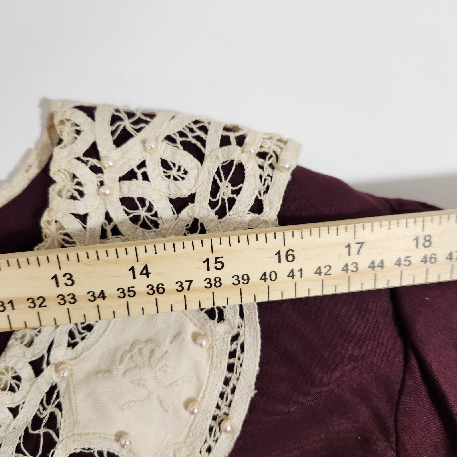 Vintage Plaza South Plus 20W Burgundy Prairie Midi Dress Lace Collar Cottagecore