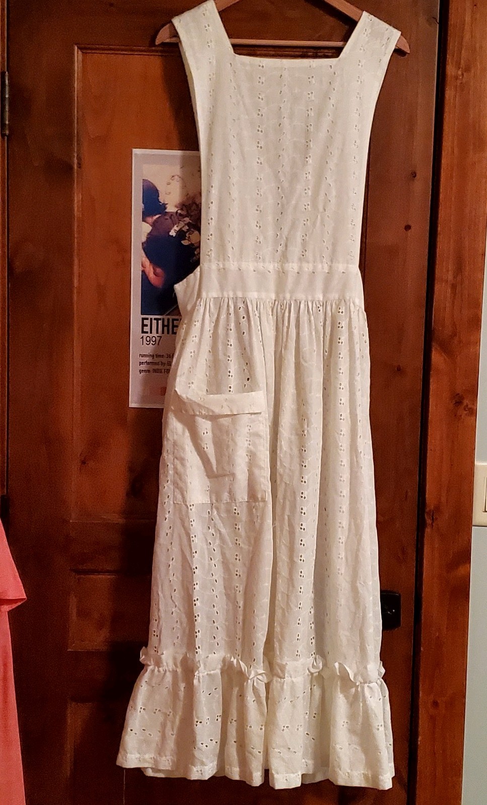 Vintage Home-made White Cotton Eyelet Pinafore Dress/Ankle Length Apron