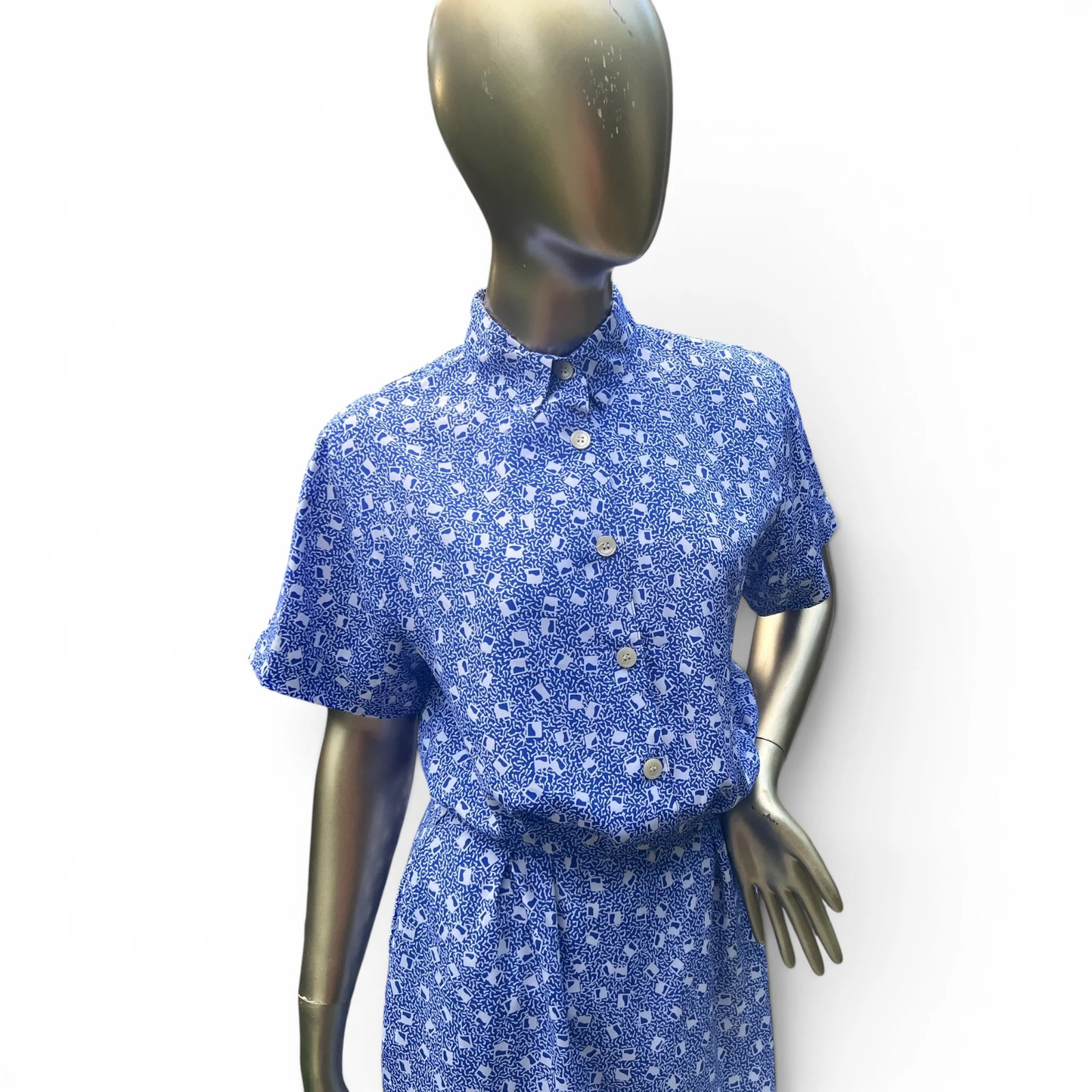 Authentic Vintage 2-Piece Co-Ord All-Over Pattern Skirt & Top 80s, Size S