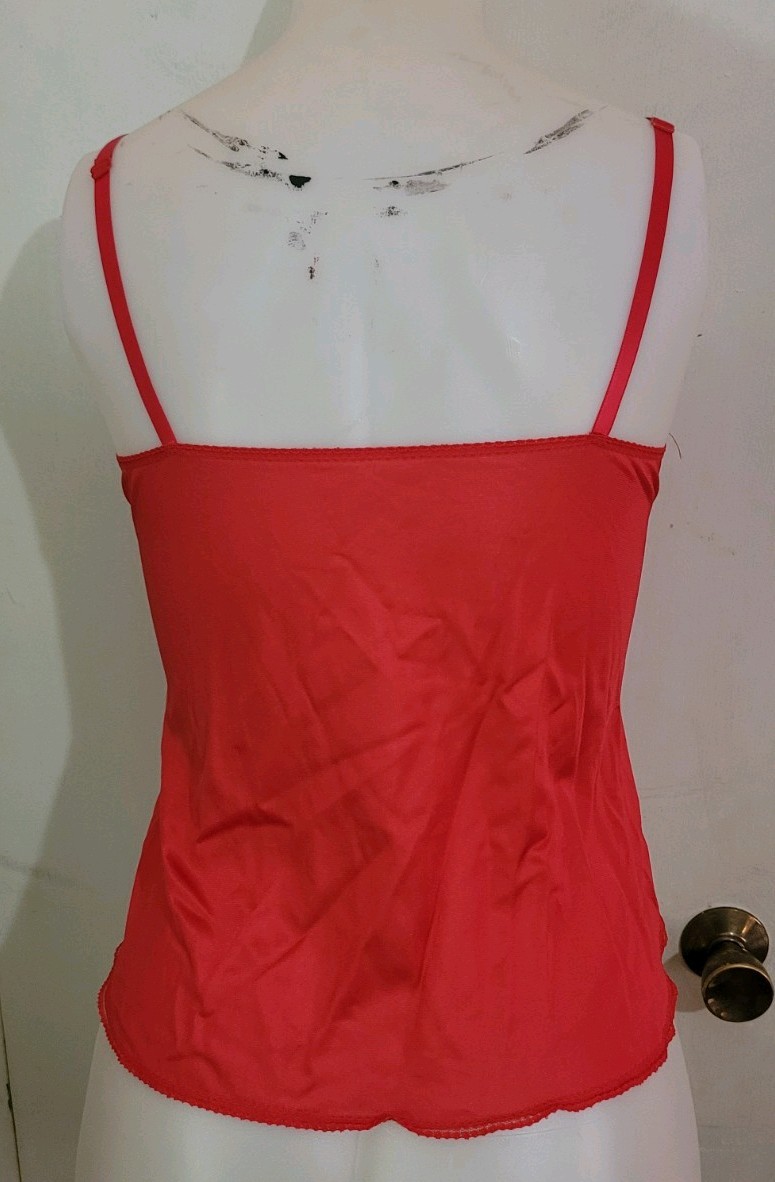 Vintage Maidenform Cherry Red Camisole Sz 34 Lace Trim Bow Sexy Pin Up Lingerie