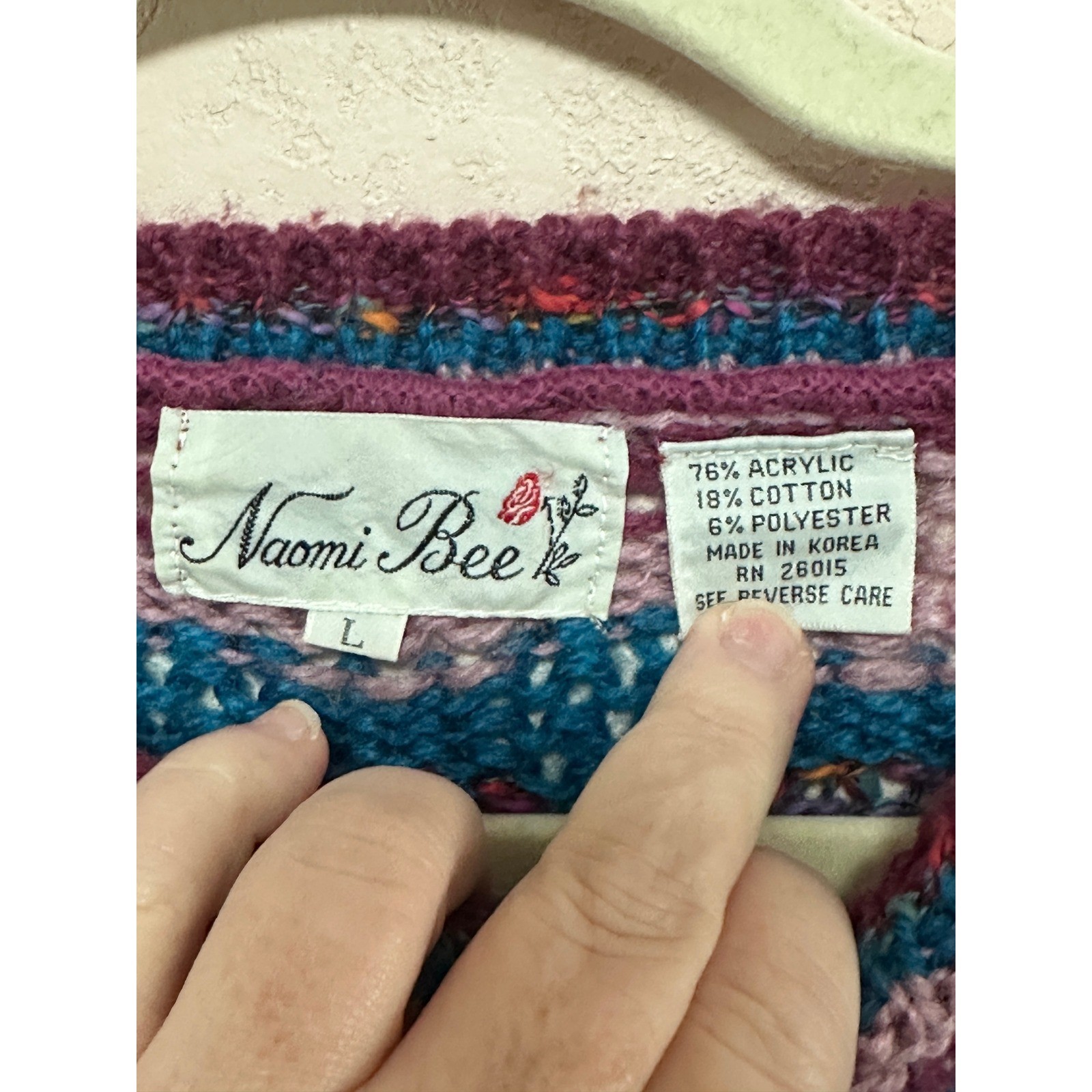 Vintage Naomi Bee Women Purple Teal Wavy Chevron Knit Pullover Sweater Large
