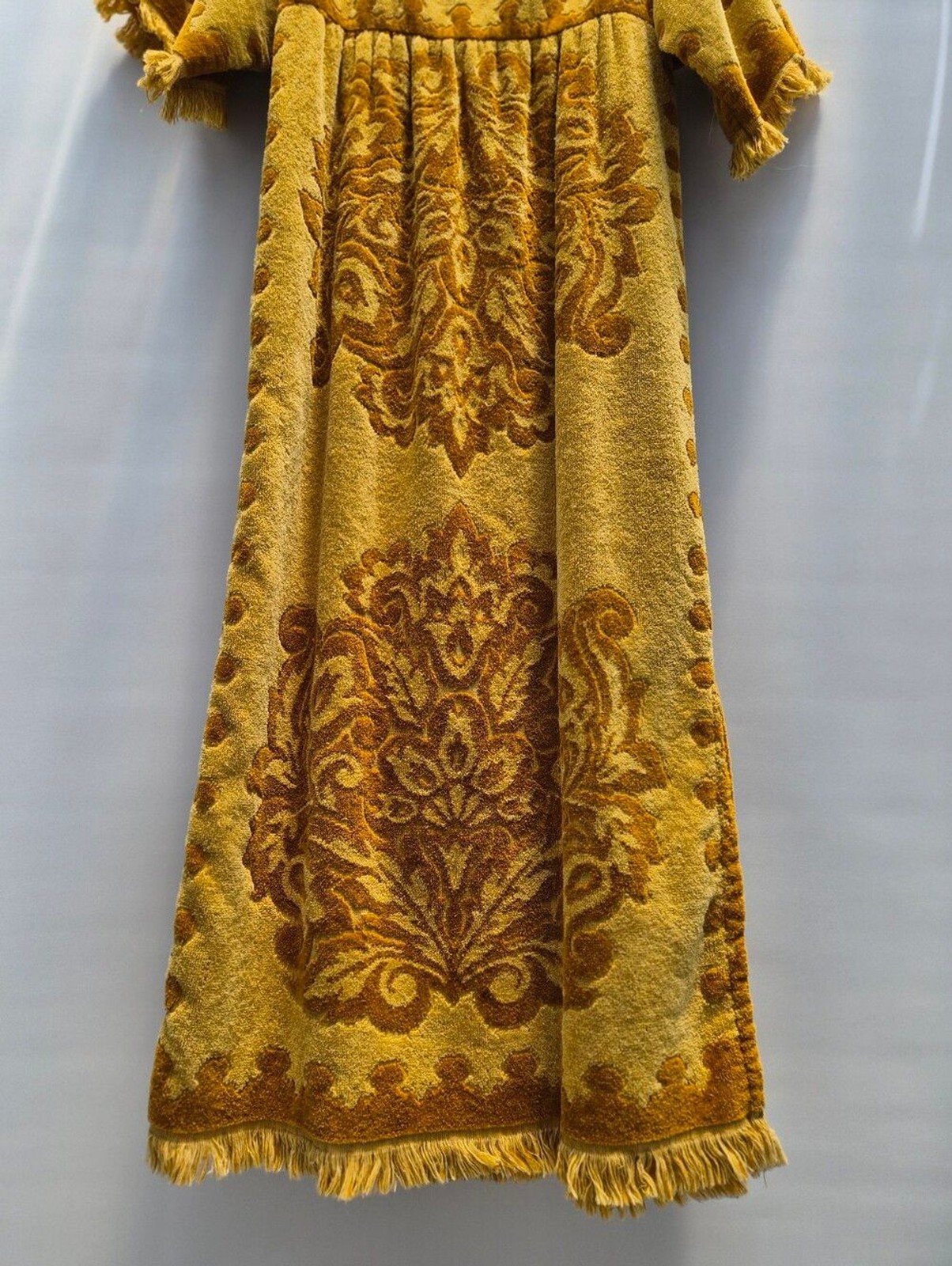 Robes of California Vintage 70s Terry Cloth Towel Dress Small Gold Boho Caftan