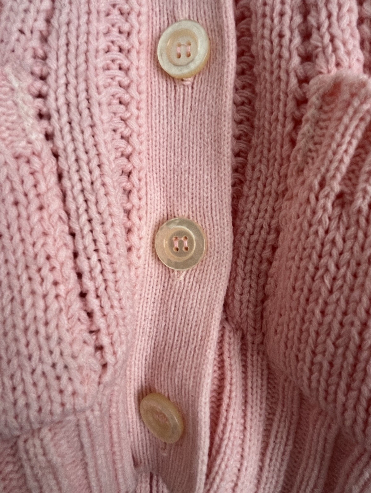 Rare Vintage Baby Pink Chunky Knit Cardigan Sweater Size S 60s 70s W/ Pockets