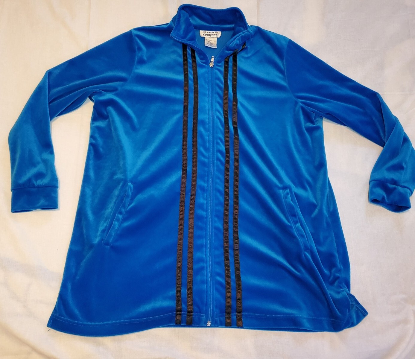 Vintage All American Comfort Velour Blue Full Zip Athletic Track Jacket Womens L