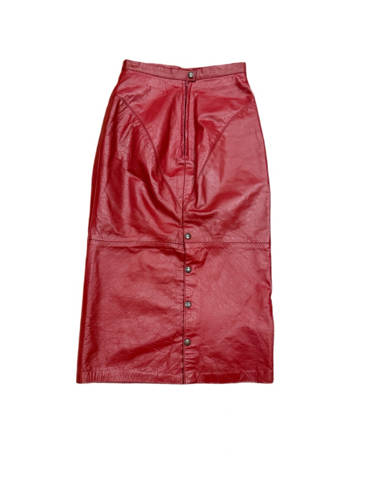 Vintage 1980s G-III Leather Fashions Red Leather Midi Skirt USA Made