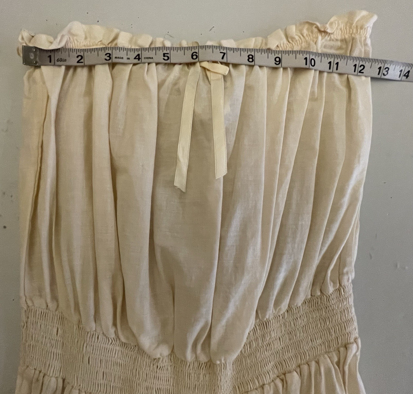 Vintage Miss Dior Jumpsuit Strapless Romper Size 13 Ivory Smocked Ruffles Boho