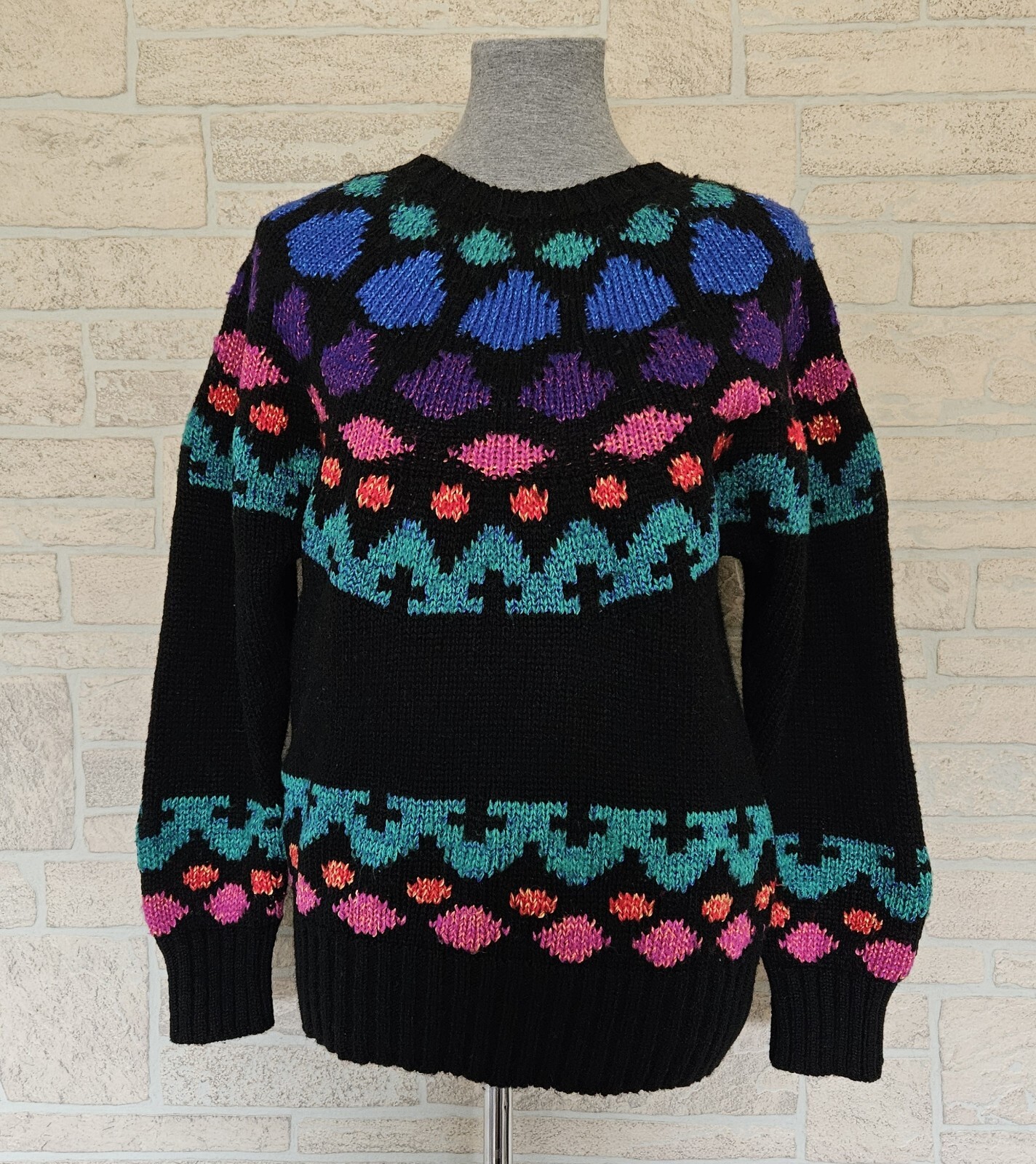 Vintage Northern Isles Colorful Chunky Knit Wool Blend Pullover Sweater Medium