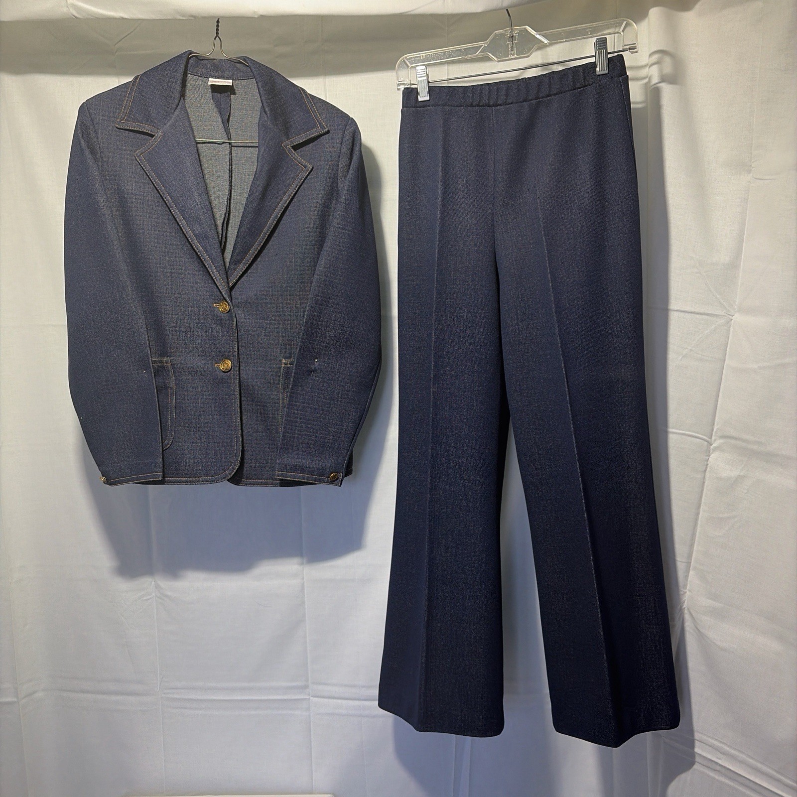 Vintage 1970s Navy Blue Graff Pants Suit Set