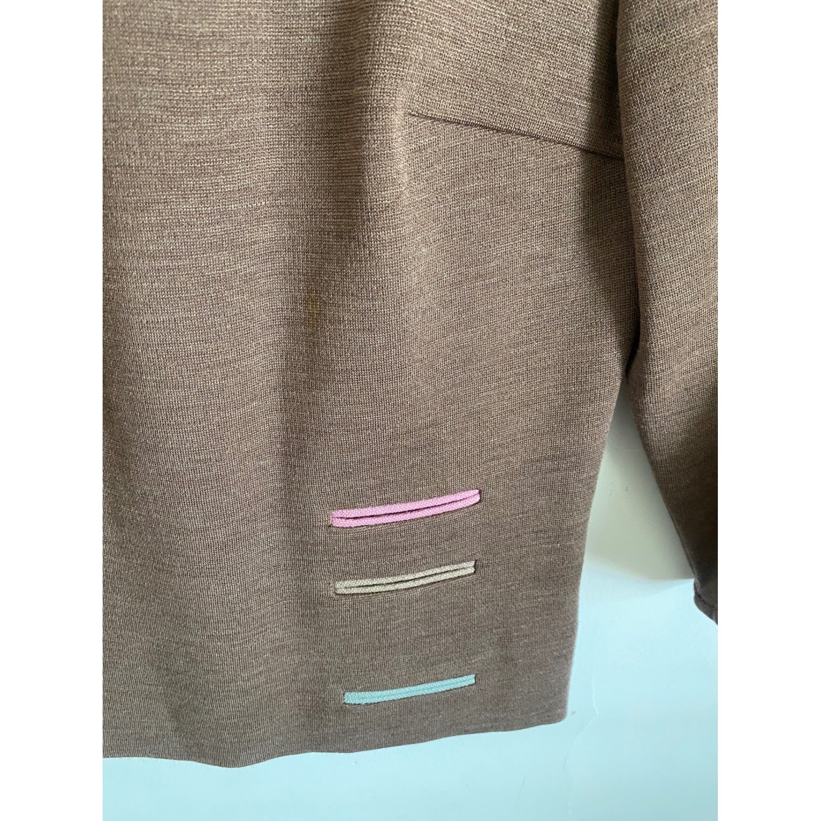 Vintage Nardis of Dallas Brown 100% Wool Worsted Double Knit 3/4 Sleeve Top