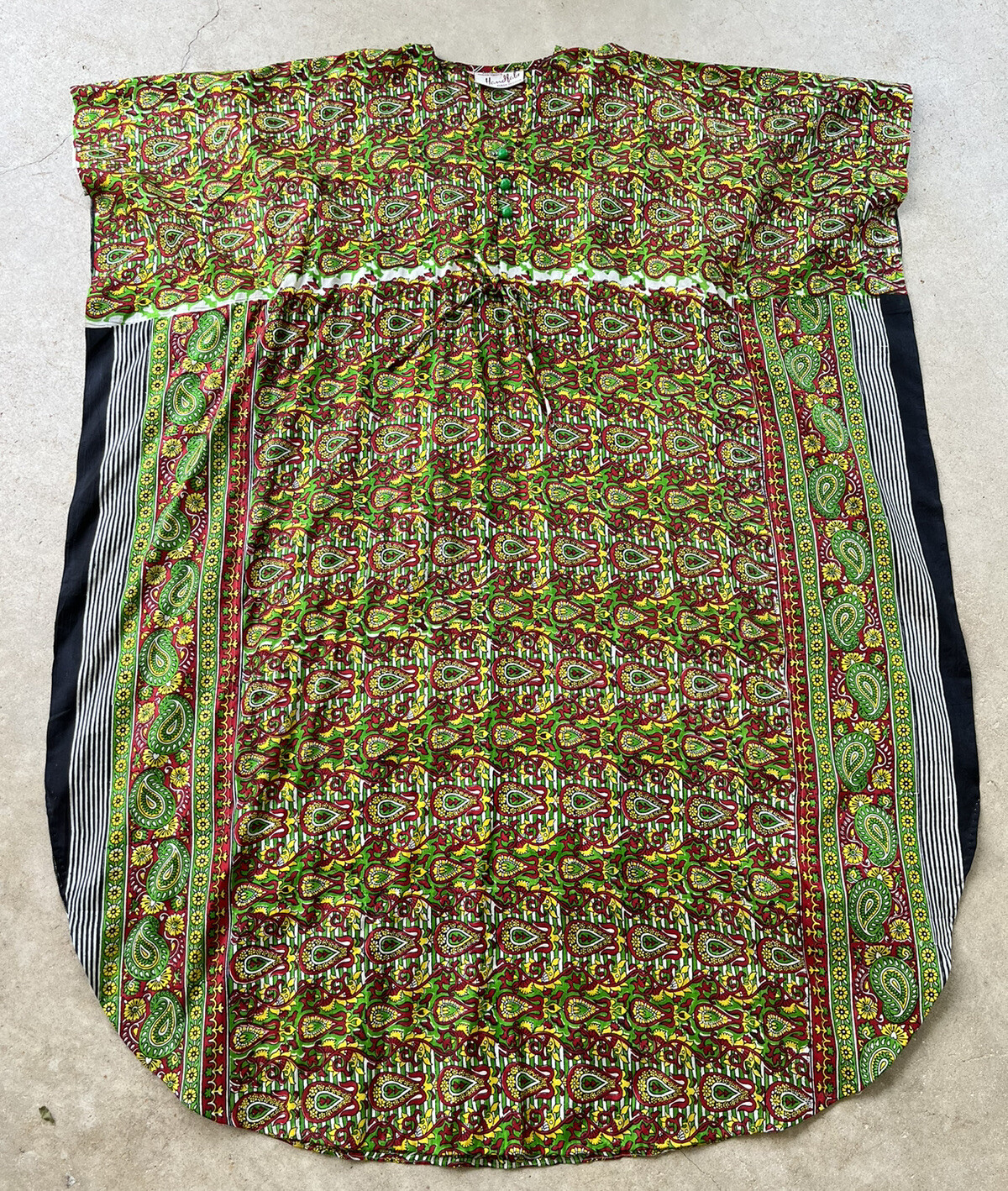70s Handfabs Indian Block Print Caftan Dress Maxi Mumu Beach Cabana Pool 80s VTG