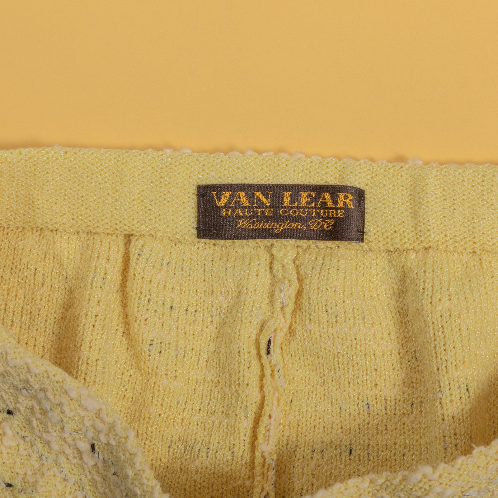 VTG 60s 70s Van Lear Haute Couture Yellow Boucle Knit High Waist Pants S / M