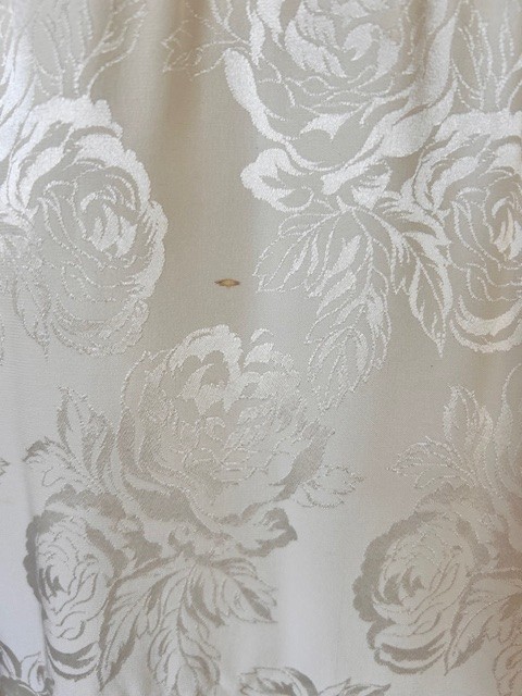 Jack Mulqueen Vtg 80’s Evening Dress Sz 8 Ivory Floral Jaquard Silk Drop Waist