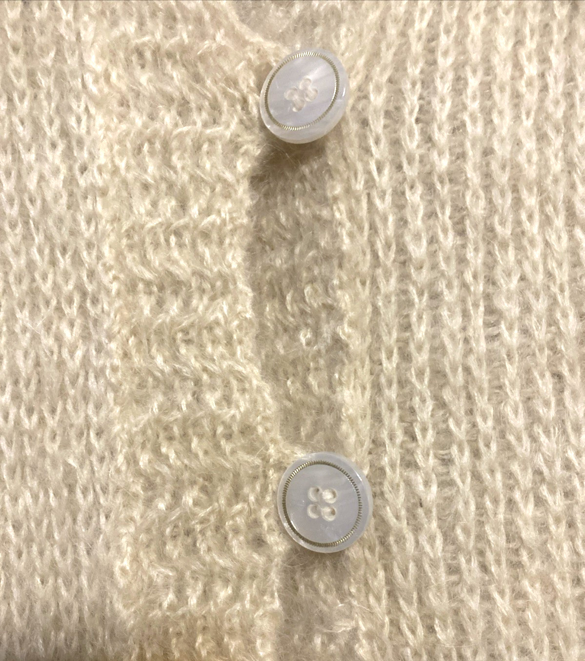 Vintage 60s_Ivory Long Mohair Wool High-Neck Capelet Collar Knit Coat, Sz S