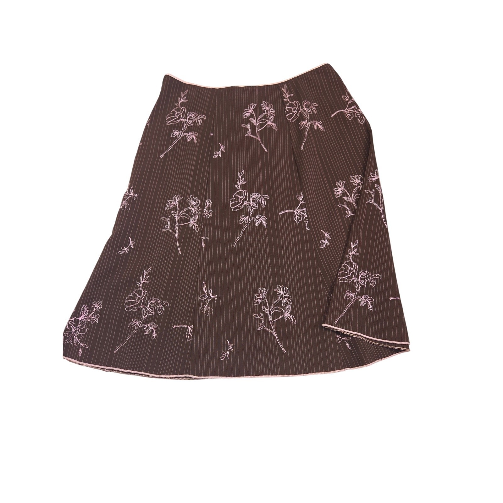 Y2K Pink and Brown Fit & Flare Skirt Embroidered Flowers Size XL