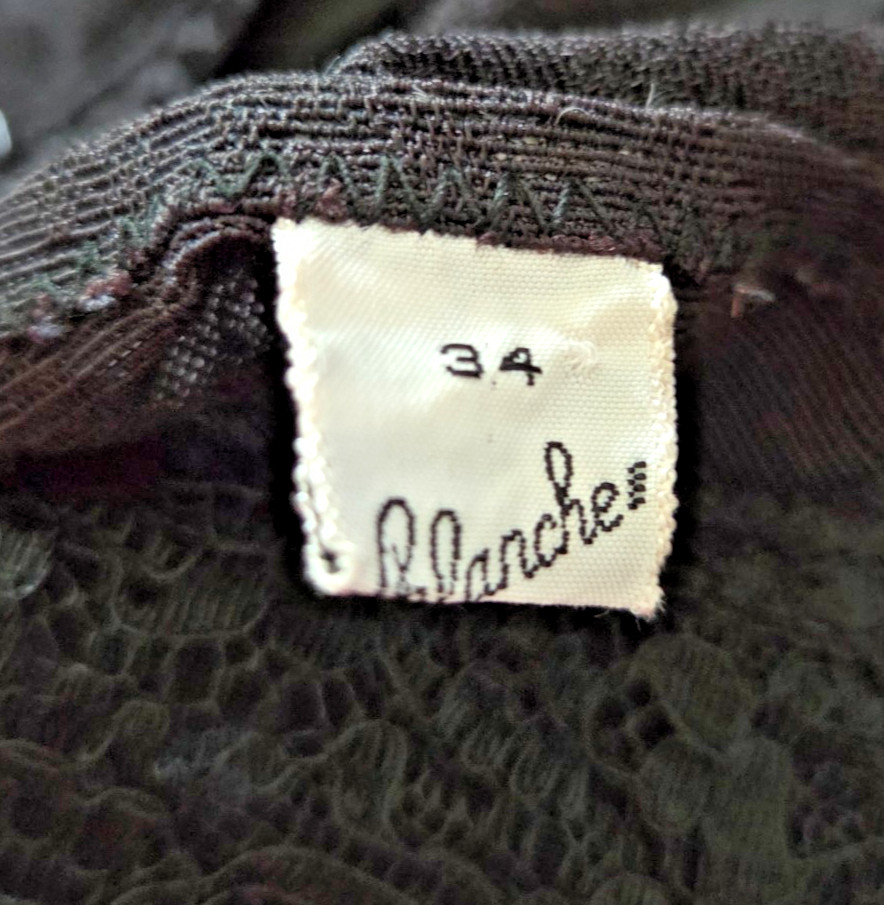 Blanche 1950s Vtg Lace Satin Slip Dress Nightgown Black Small Knee Length SEXY !