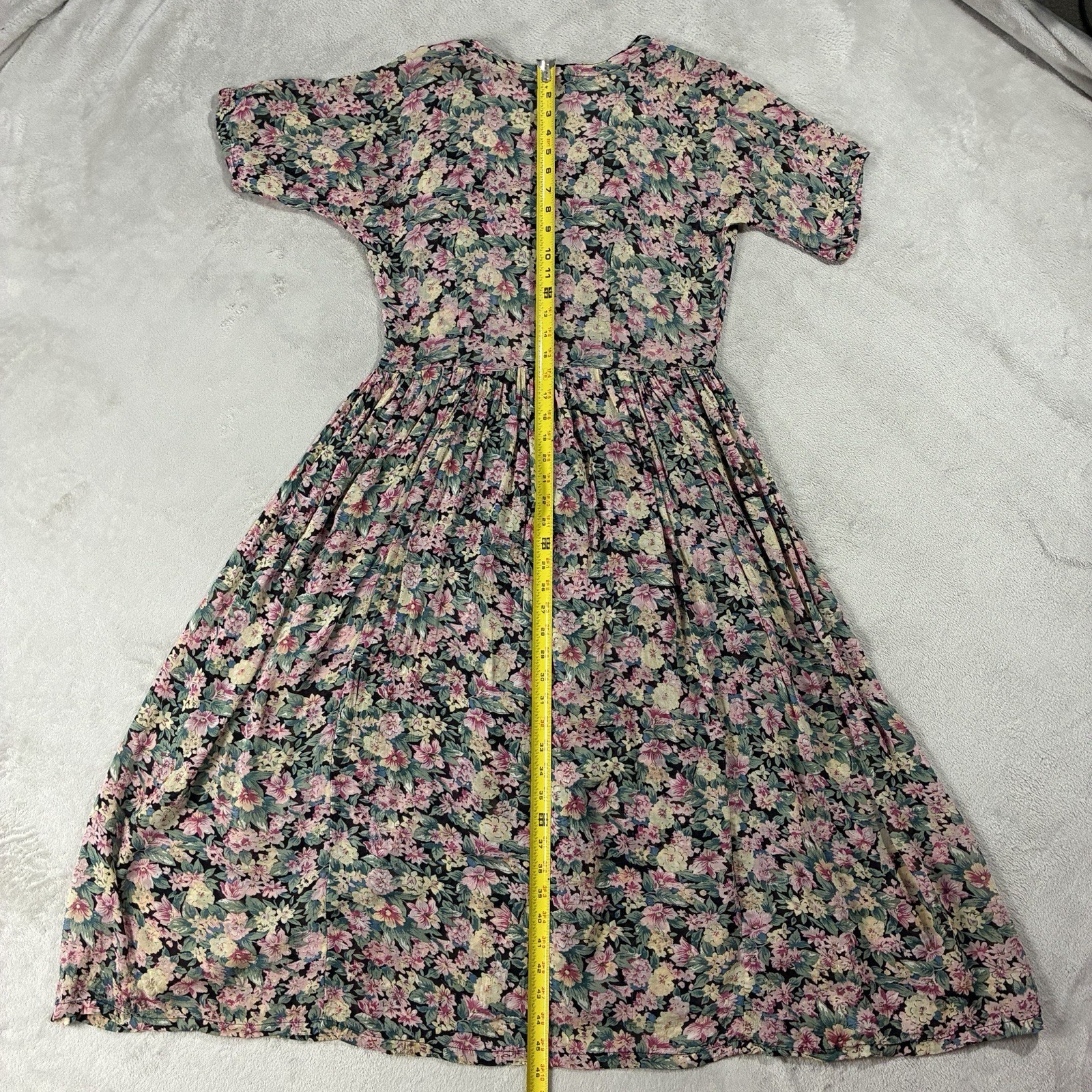 VTG 90s Nostalgia Sheer Floral Short Sleeve Button Up Maxi Dress Womens M Grunge