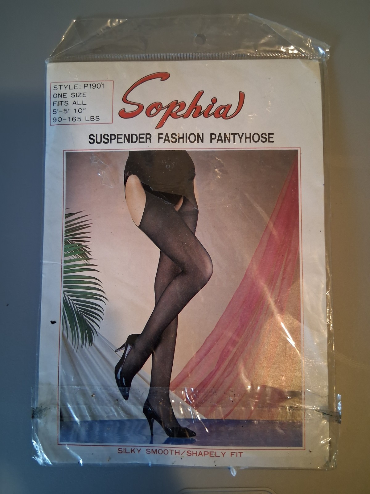 Vintage Sophia Suspender Pantyhose Black One Size Fits All NIP Deadstock P1901